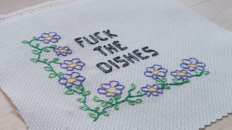 close up of cross stitch