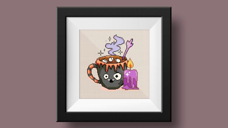 Hot cocoa for Halloween cross stitch pattern