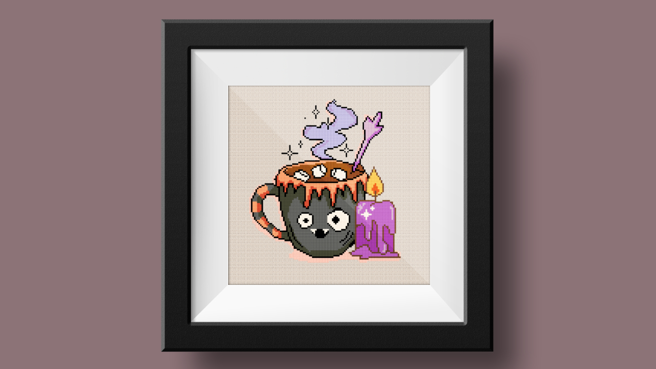 Hot cocoa for Halloween cross stitch pattern