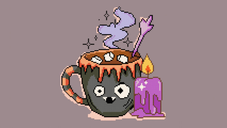 Hot cocoa for Halloween cross stitch pattern