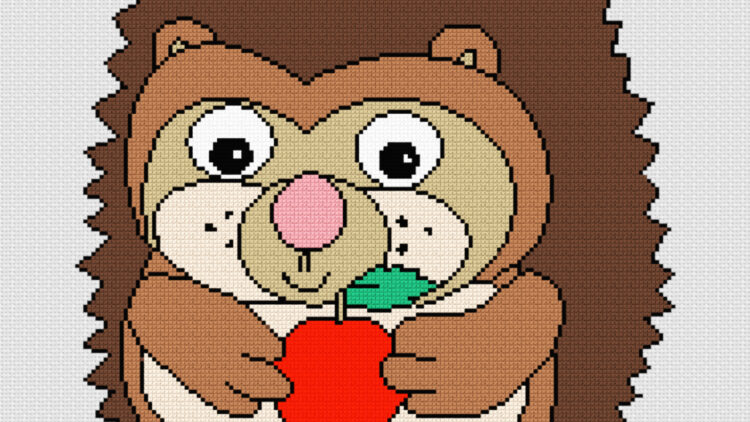 Pindsvin med æble i korssting