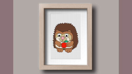 Pindsvin med æble i ramme