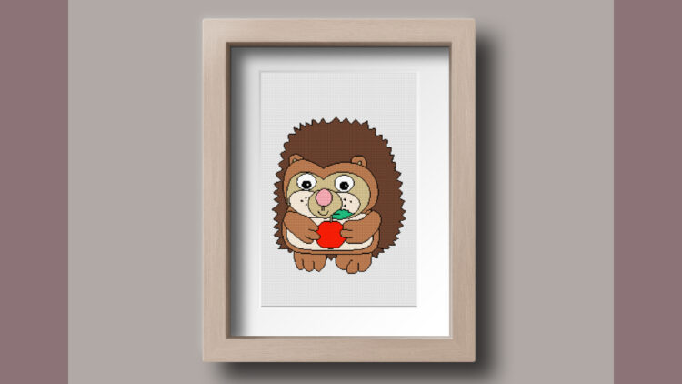 Pindsvin med æble i ramme