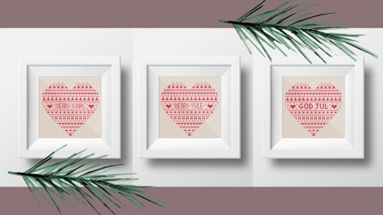 cross stitch heart in frames
