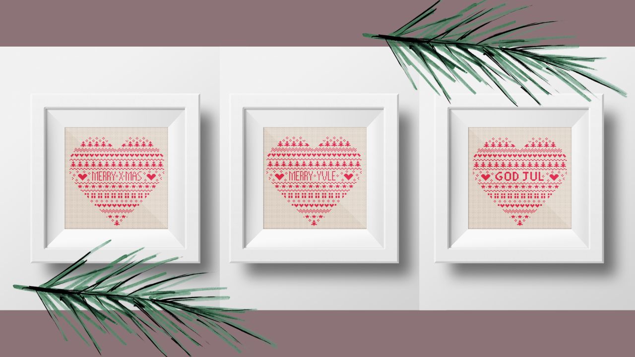 cross stitch heart in frames